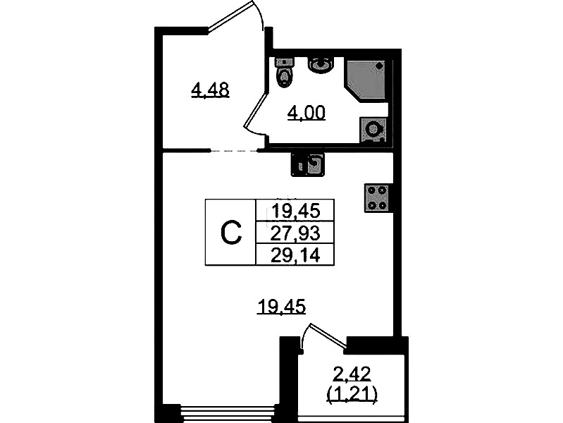 Квартира студия 29.14 м², 6/15 эт., ЖК «GloraX Парголово»
